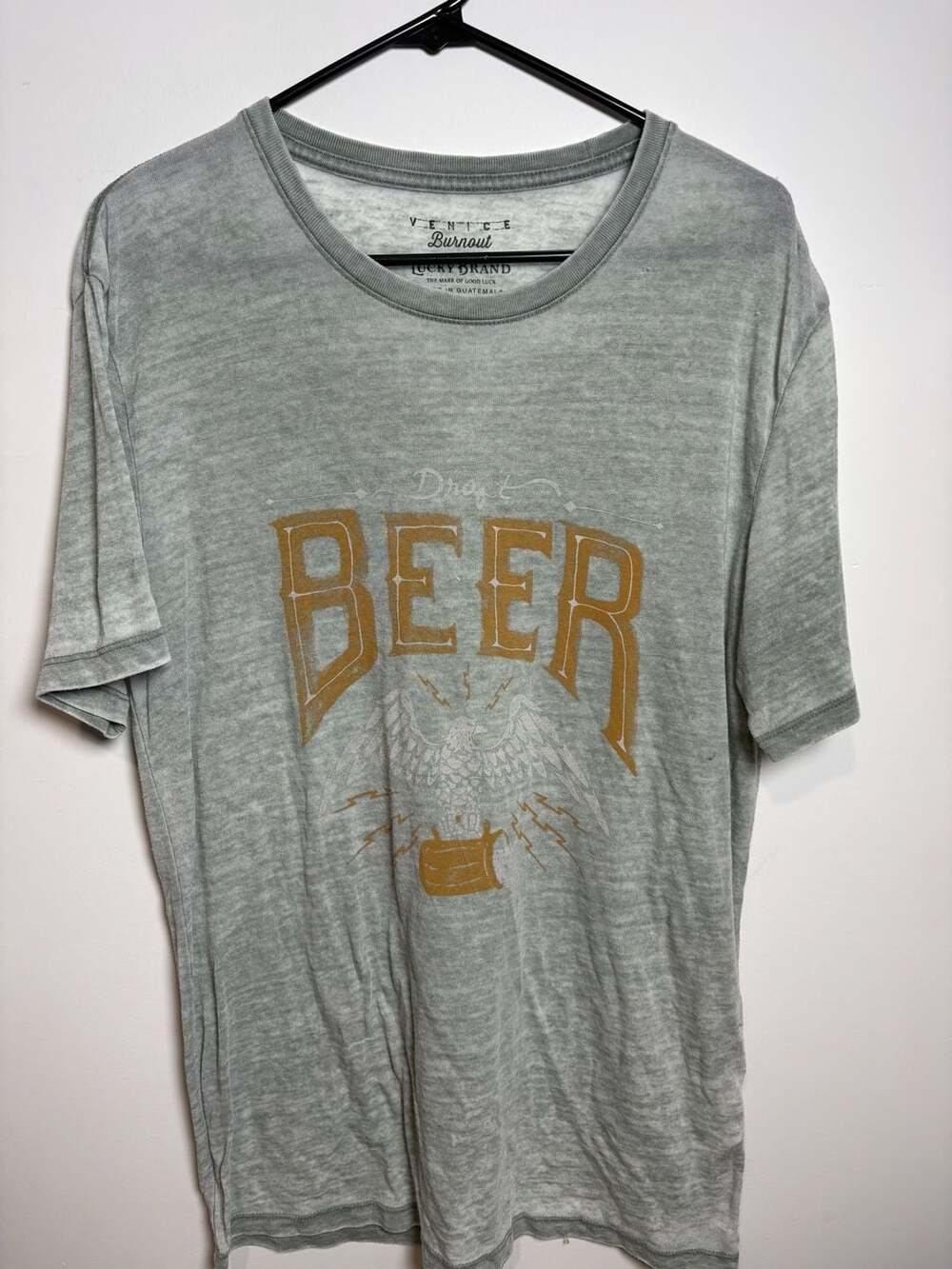 Lucky Brand Venice Burnout Draft Beer Graphic T-Shirt Gray Medium